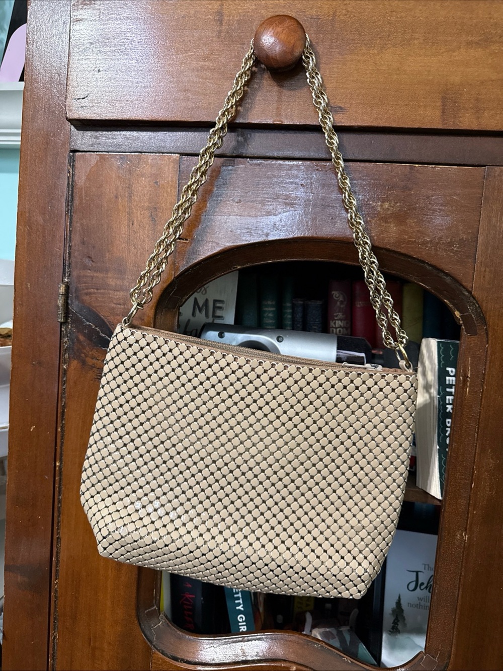 Whiting & Davis Beige Mesh Chain Shoulder Bag